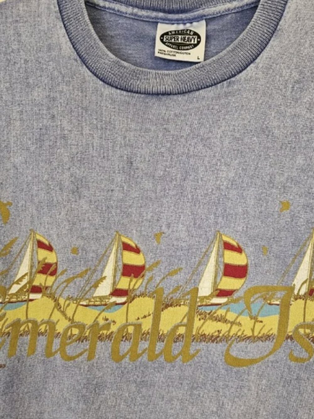 Free W/Purchase T Shirt Sailboats Size L Short Sleeve Cotton Emerald Isle